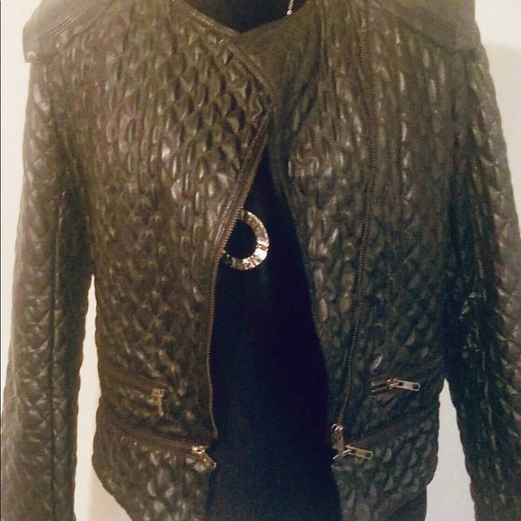 Black Faux Quilted Leather Size M Jacket - Picture 4 of 7